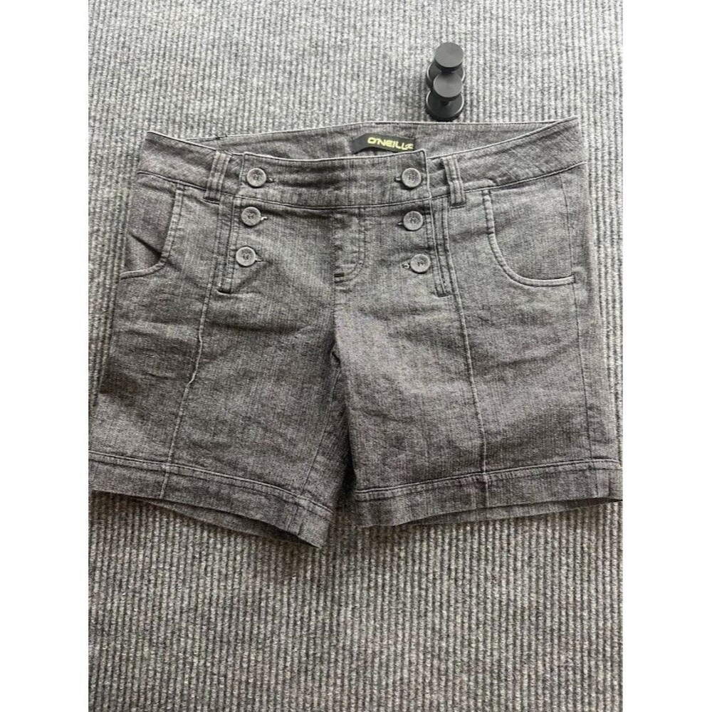 O’Neill Women’s Gray Denim-Style Shorts Size 9 Button Front Casual Summer